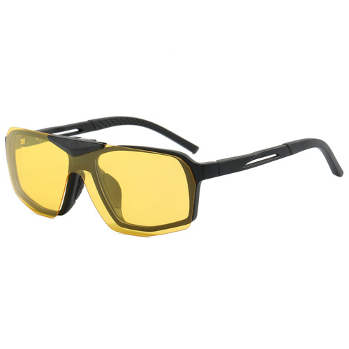 Black Frame Yellow Film Flip-Up Polarized Sports Sunglasses - Versatile Outdoor Cycling and Windproof Eyewear - Main Image