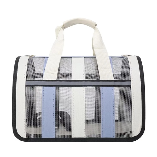 Size S Blue And White Foldable Pet Carrier Bag - Lightweight, Breathable, and Spacious for All Seasons - Main Image