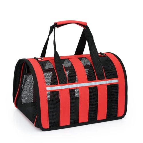Size M Black and Red Foldable Pet Carrier Bag - Lightweight, Breathable, and Spacious for All Seasons - Main Image