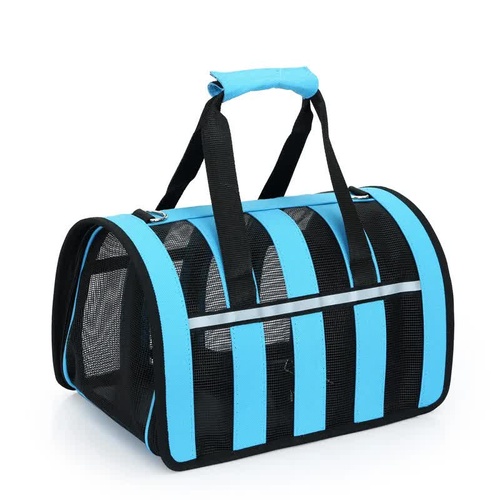 Size L Black And Blue Foldable Pet Carrier Bag - Lightweight, Breathable, and Spacious for All Seasons - Main Image