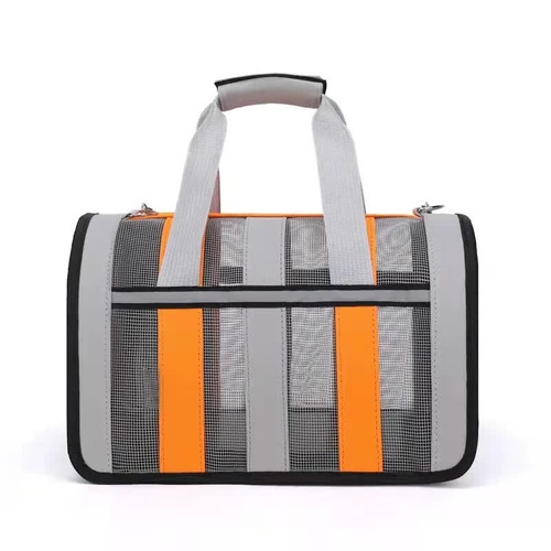 Size L Orange And Grey Foldable Pet Carrier Bag - Lightweight, Breathable, and Spacious for All Seasons - Main Image