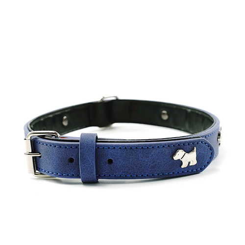 2 PCS Blue Soft Leather Dog Collar - Adjustable & Durable for Medium/Large Dogs M-(58*2.5cm) - Main Image
