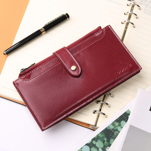 Wine red Large Capacity Women's Leather Wallet - RFID Blocking Card Holder - Main Image
