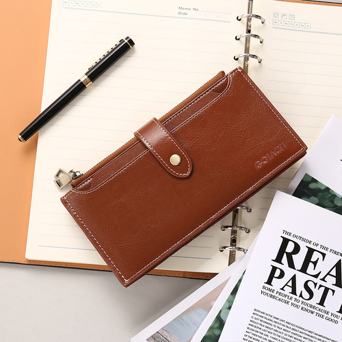 Retro Brown Large Capacity Women's Leather Wallet - RFID Blocking Card Holder - Main Image