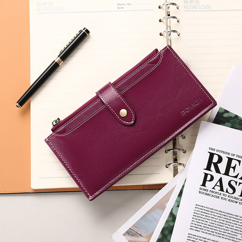 Dark Purple Large Capacity Women's Leather Wallet - RFID Blocking Card Holder - Main Image