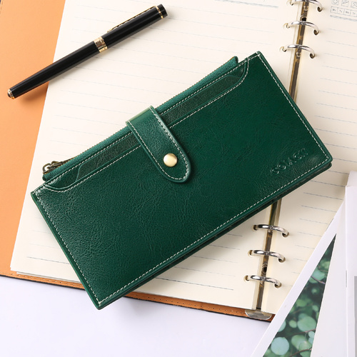 Dark Green Large Capacity Women's Leather Wallet - RFID Blocking Card Holder - Main Image