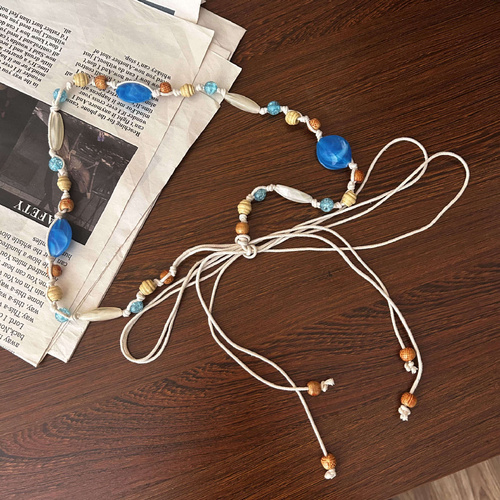 2 PCS Agate Blue Ethnic Style Waist Chain - Beaded Bohemian Belt for Women - Main Image