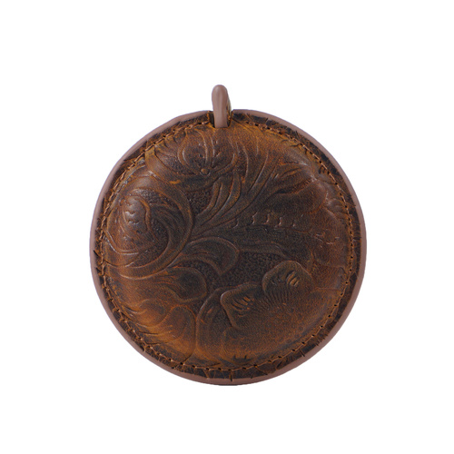 Yellow Brown Mini Leather Tape Measure - 1.5m/60in - Round With Pattern - Main Image