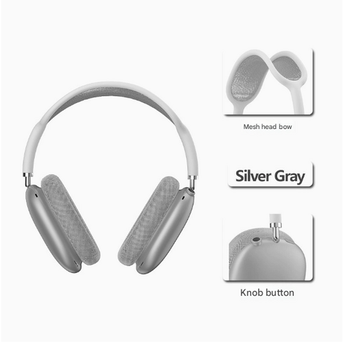 Silver Bluetooth Over-Ear Headphones - Mesh Headband, Wireless, Rotatable Earcups - Main Image