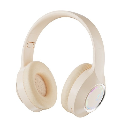Beige Bluetooth 5.2 Headphones - Foldable, Adjustable Headband, TF Card - Main Image