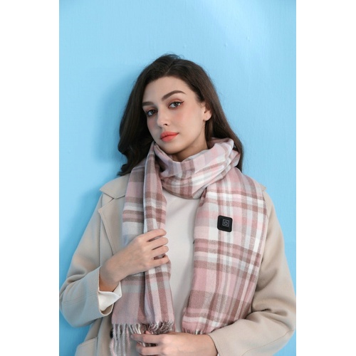 Light Pink Plaid Heated Scarf - Electric Warming Scarf, Winter Outdoor Essential (Without power bank) - Main Image