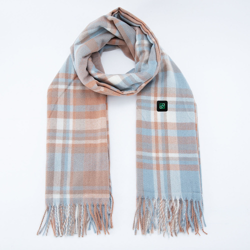 Light Blue Plaid Heated Scarf - Electric Warming Scarf, Winter Outdoor Essential (Without power bank) - Main Image