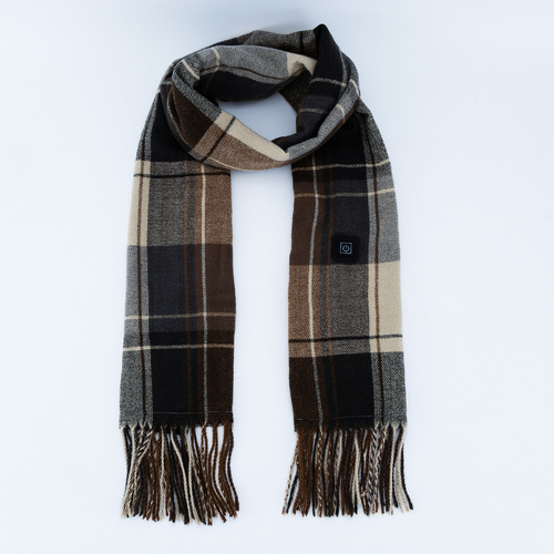 Striped Dark Brown Plaid Heated Scarf - Electric Warming Scarf, Winter Outdoor Essential (Without power bank) - Main Image