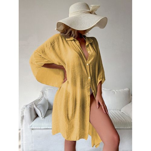 Yellow Summer Beach Cover-Up- Bamboo Cotton Sun Protection Cardigan - Main Image