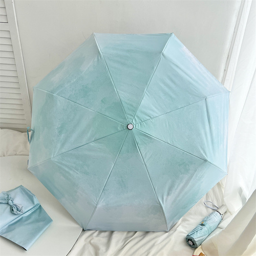 Sky Blue Gradient Automatic Folding Umbrella - Sun & Rain Protection for Women - Main Image