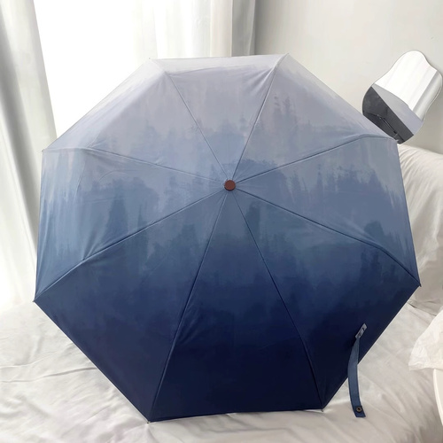 Sea And Sky Blue Gradient Automatic Folding Umbrella - Sun & Rain Protection for Women - Main Image
