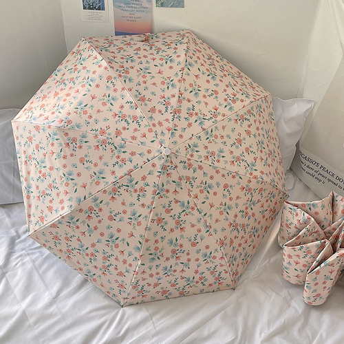 Little Red Flower Mini 5-Fold Umbrella - Portable, Anti-UV, Black Glue Coating - Main Image
