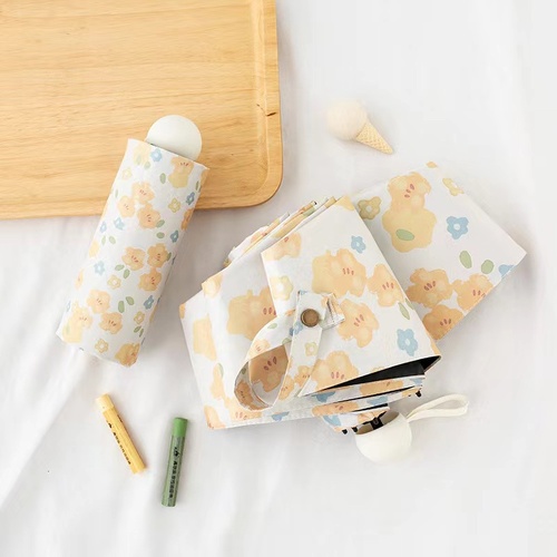 Small Yellow Flower Mini 5-Fold Umbrella - Portable, Anti-UV, Black Glue Coating - Main Image