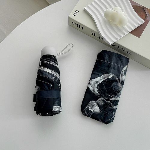 Black Butterfly Mini 5-Fold Umbrella - Portable, Anti-UV, Black Glue Coating - Main Image