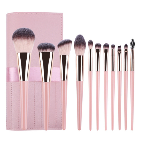 Pink 11 Pcs Makeup Brush Set - Complete Brush Kit with Travel Case - Main Image
