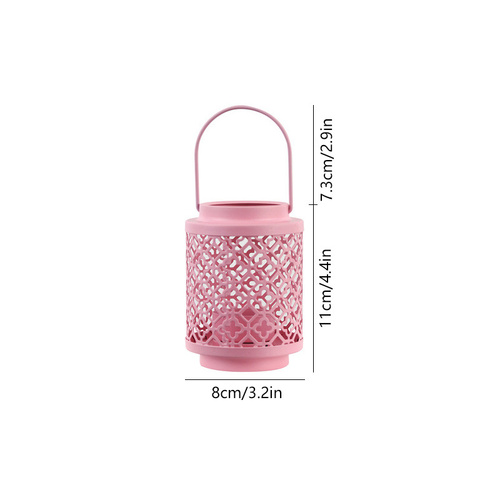 Pink Vintage Style Candle Lantern - Iron Tabletop Centerpiece for Home Decor - Main Image