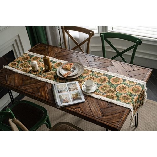 Sunflower Table Runner with Fringe - Jacquard Woven Cotton Blend (30x275cm) - Main Image
