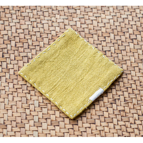 Yellow Chinese Style Linen Coasters - Set of 4, Hand-Embroidered Tea Mats (9x9cm) - Main Image