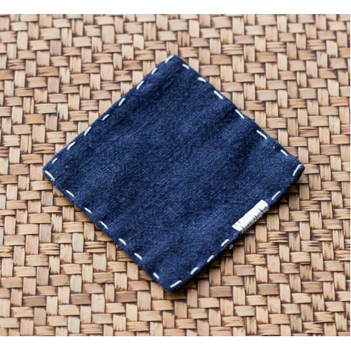 Navy Blue Chinese Style Linen Coasters - Set of 4, Hand-Embroidered Tea Mats (9x9cm) - Main Image