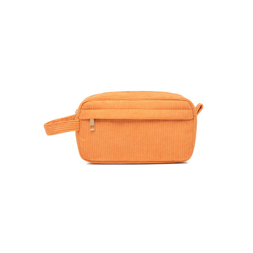Orange 2-pcs Corduroy Pencil Case - Large Capacity Storage Bag - Main Image