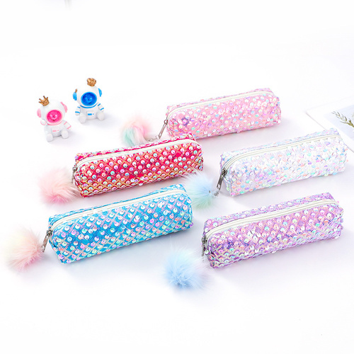 5-pcs Sequin Pencil Bag - Rainbow Glitter, Student Storage - Main Image