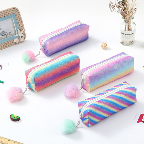 Rainbow Glitter Pencil Cases - Set of 4 Sparkly Stationery Pouches - Main Image