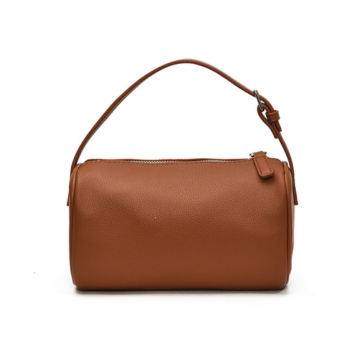 Light Brown Minimalist Shoulder Bag - High-End Cylindrical Design - Main Image