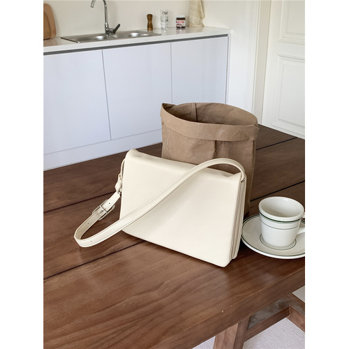 White Minimalist Flap Shoulder Bag-Elegant Women's Double-Layer Crossbody - Main Image