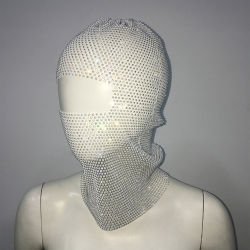 White Glitter Rhinestone Face Balaclava - Trendy Music Festival Head Cover, 37cm - Main Image