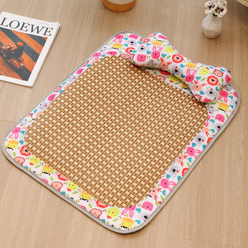 Size S Style 1 Pink And Brown Pet Cooling Mat for Dogs and Cats - Summer Breathable Woven Rattan Bed with Sponge Cushion, Durable and Chew-Resistant - Main Image