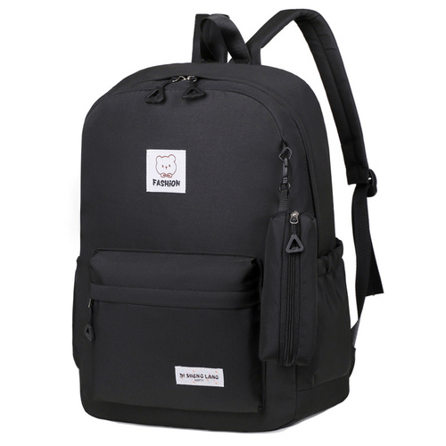 Black Large Capacity Travel Backpack for Girls - Waterproof School Bag with Detachable Pencil Case - Main Image