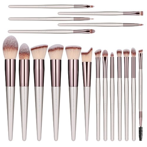 Beige 18-Piece Makeup Brush Set - Professional Synthetic Fiber Brushes with Wooden Handles for Flawless Beauty - Main Image