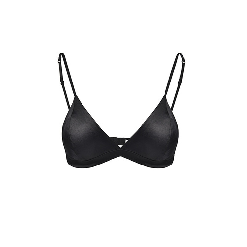 Size M Black French Style Mulberry Silk Wireless Bralette - Triangle Cup Anti-Sagging Bra for Fuller Busts, Lightweight Comfort - Main Image