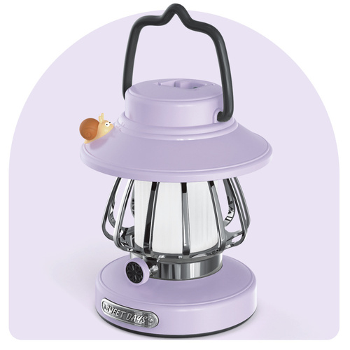 Purple Retro Snail Night Light - Portable Rechargeable Camping Lantern with Hook, 3-Color Dimming - Main Image
