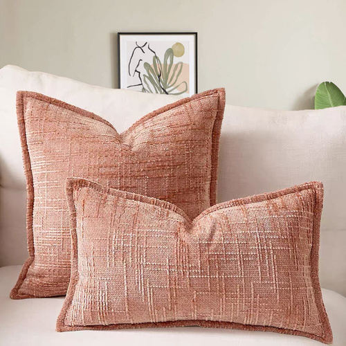 Pink Chenille Crosshatch Textured Pillow Covers Set of 2 - Modern Minimalist Sofa Bed Cushion Covers 45x45cm & 30x50cm(without pillow core) - Main Image