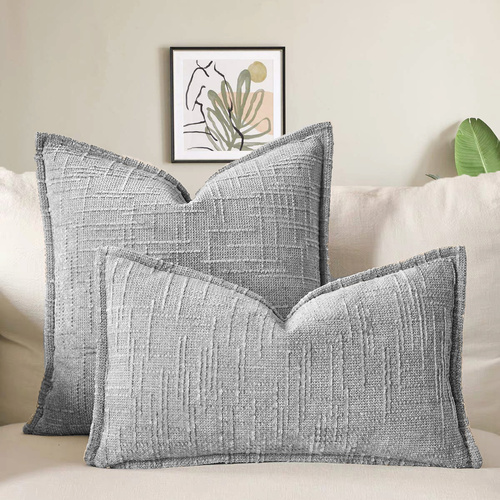 Grey Chenille Crosshatch Textured Pillow Covers Set of 2 - Modern Minimalist Sofa Bed Cushion Covers 45x45cm & 30x50cm(without pillow core) - Main Image