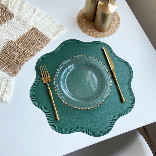 Green Nordic Style Faux Leather Placemats Set of 4 - Heat-Resistant Waterproof Table Mats 38x38cm(cutlery not included) - Main Image