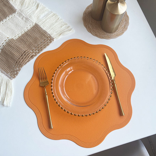Orange Nordic Style Faux Leather Placemats Set of 4 - Heat-Resistant Waterproof Table Mats 38x38cm(cutlery not included) - Main Image