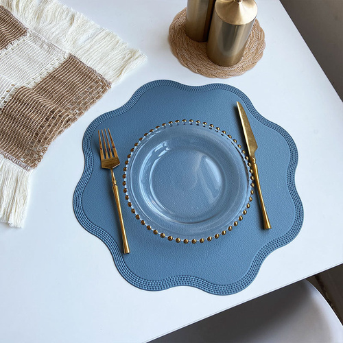 Blue Nordic Style Faux Leather Placemats Set of 4 - Heat-Resistant Waterproof Table Mats 38x38cm(cutlery not included) - Main Image