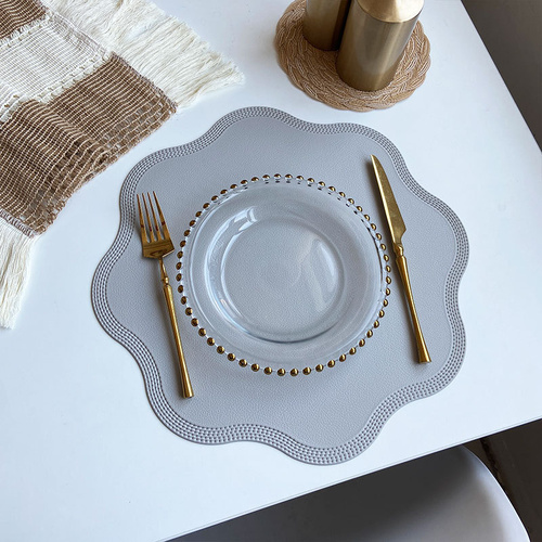 Grey Nordic Style Faux Leather Placemats Set of 4 - Heat-Resistant Waterproof Table Mats 38x38cm(cutlery not included) - Main Image