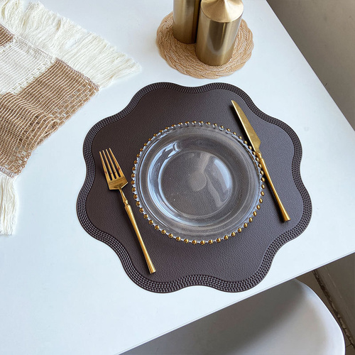 Coffee Nordic Style Faux Leather Placemats Set of 4 - Heat-Resistant Waterproof Table Mats 38x38cm(cutlery not included) - Main Image