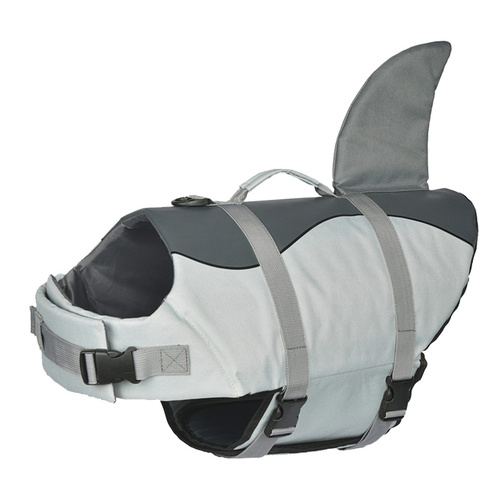 Size M Grey Pet Life Jacket for Dogs - Summer Swimming Safety Vest with Shark Fin for Small to Large Breeds - Main Image