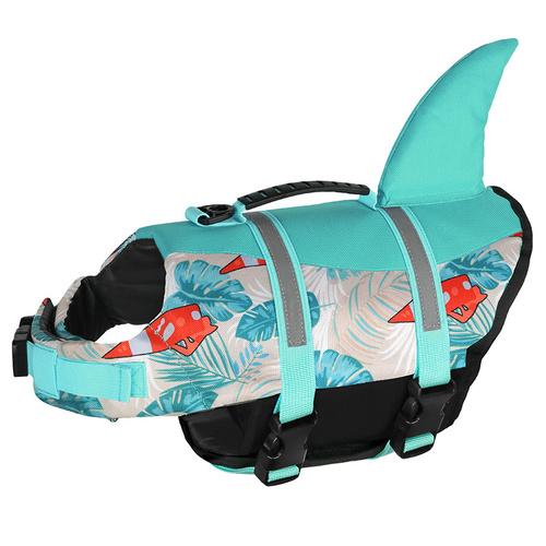 Size M Blue Sailboat Pattern Pet Life Jacket for Dogs - Summer Swimming Safety Vest with Shark Fin for Small to Large Breeds - Main Image