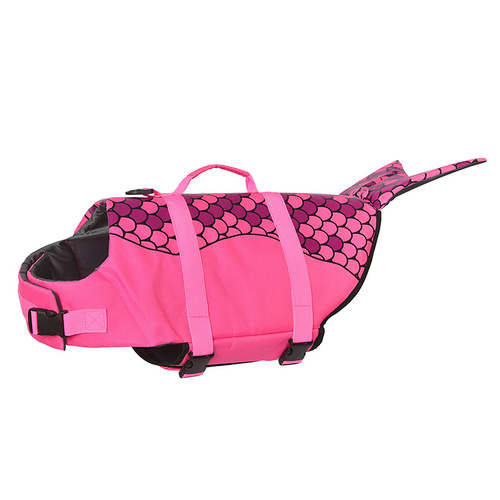 Size M Pink Scale Pattern Pet Life Jacket for Dogs - Summer Swimming Safety Vest with Shark Fin for Small to Large Breeds - Main Image