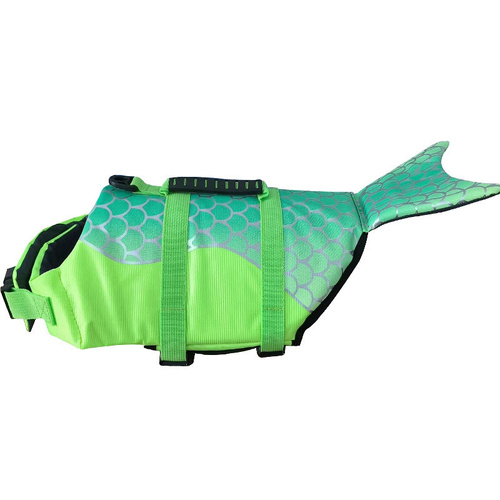 Size XS Green Scales Pattern Pet Life Jacket for Dogs - Summer Swimming Safety Vest with Shark Fin for Small to Large Breeds - Main Image